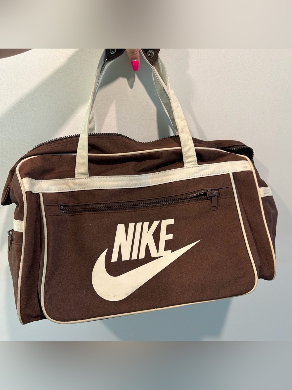 Nike Brown Duffel Bag with White Trim